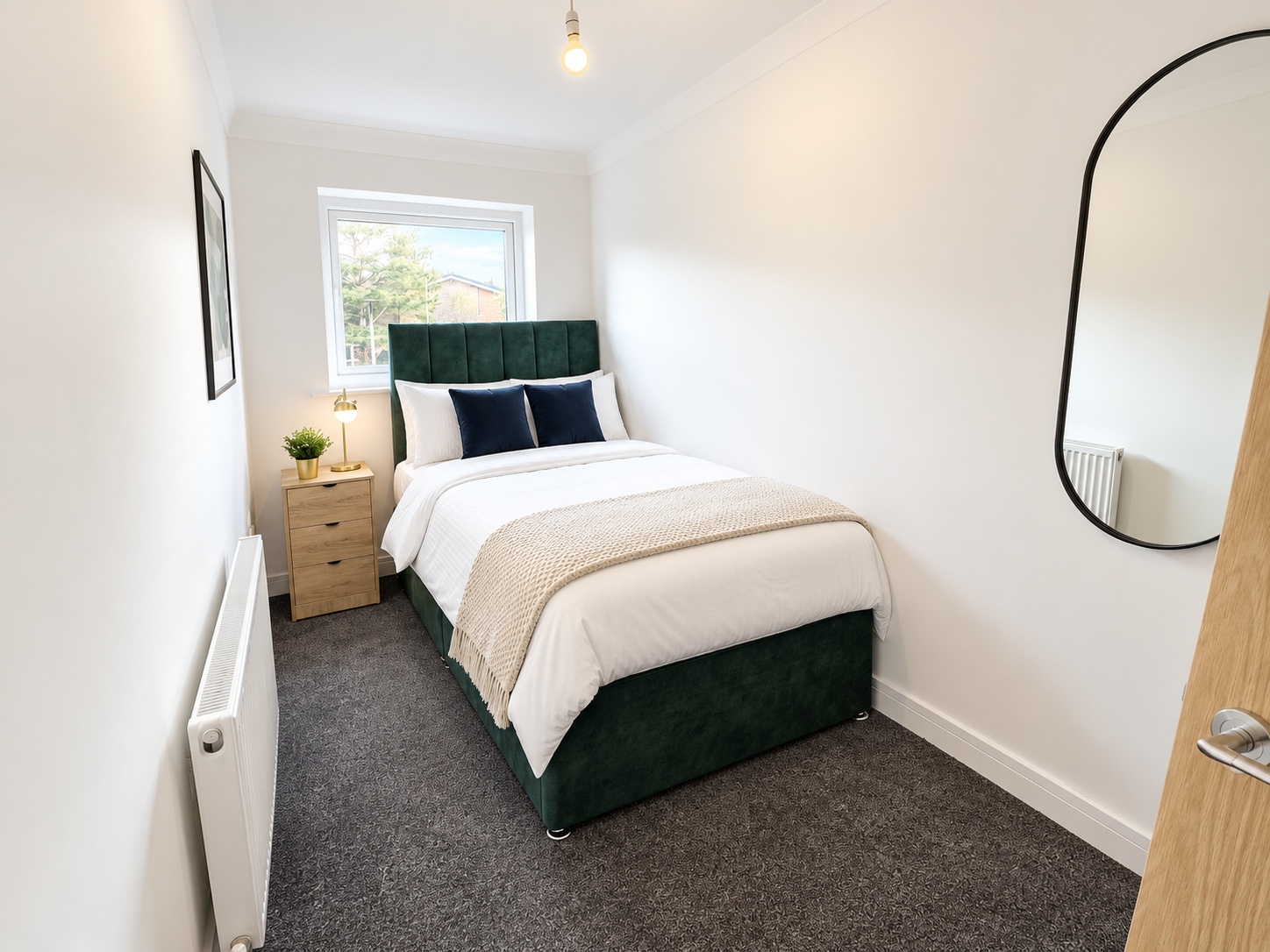 Scandinavian Green Velvet Bedroom